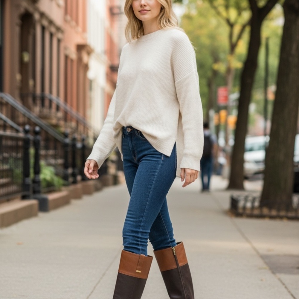 Bandalino Two Toned Brown Leather Riding Boots Carlotta Size 7.5‎ M